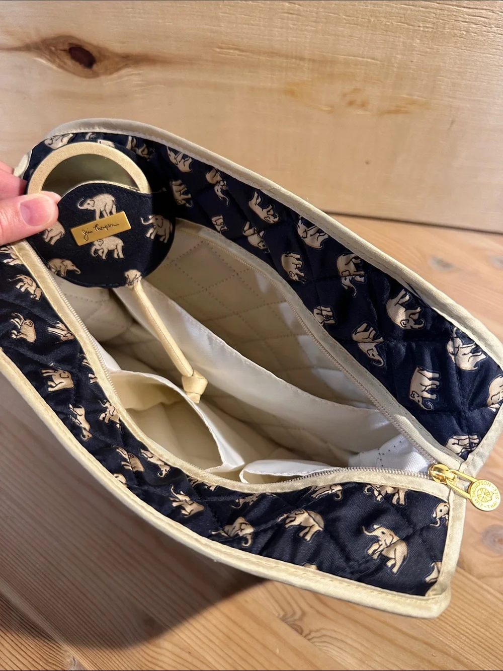 Jim Thompson Elephants Navy Cosmetic Bag w/ Mirror